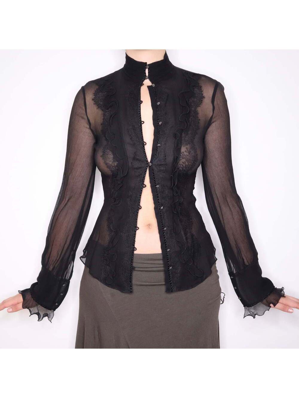 Y2K ELIE TAHARI Black Silk Gothic Romance Blouse (S)